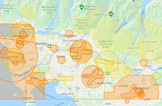 Advanced Drone Pilot Certification Map - Coastal Drone Training - TurnTech Solutions - BC, Canada
